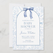 Dusty Blue Elegant Floral Baby Shower Einladung (Vorderseite)