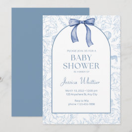 Dusty Blue Elegant Floral Baby Shower Einladung