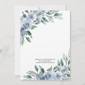 Dusty Blue Elegant Floral Boho Rose Brautparty Einladung (Rückseite)