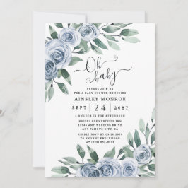 Dusty Blue Elegant Floral Boho Rustic Baby Shower Einladung
