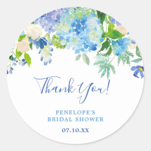 Dusty Blue Elegant Floral Calligraphy Vielen Dank Runder Aufkleber