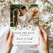 Dusty Blue Elegant Floral Save the Date rustikal