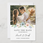 Dusty Blue Elegant Floral Save the Date rustikal (Vorderseite)