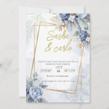 Dusty Blue Elegant Floral Wedding Einladungskarte