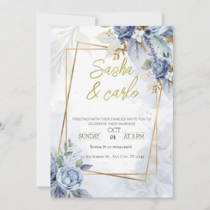 Dusty Blue Elegant Floral Wedding Einladungskarte Einladung