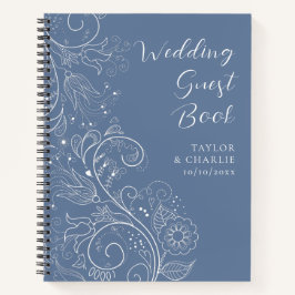 Dusty Blue Elegant Floral Wedding Guest Book Notizblock