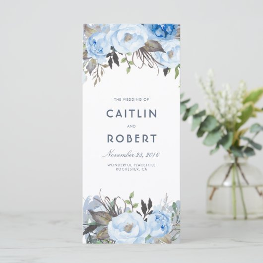 Dusty Blue Elegant Floral Wedding Programs Programm (Stehend Vorderseite)