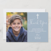 Dusty Blue Elegant Foto Erste Heilige Kommune Dankeskarte (Vorderseite)