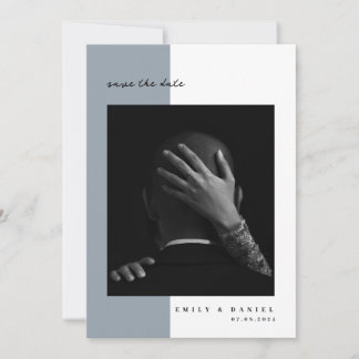 Dusty Blue Elegant Foto Save the Date Einladung