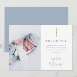 Dusty Blue Elegant Foto Signature Script Taufe Dankeskarte