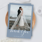 Dusty Blue Elegant Foto Wedding Dankeschön Card Einladung