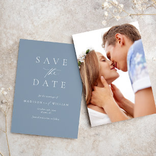 Dusty Blue Elegant Foto Wedding Save the Date