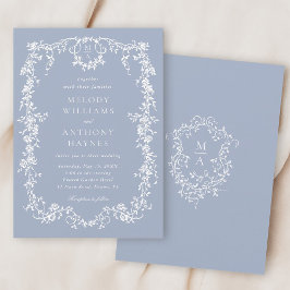 Dusty Blue Elegant French Floral Wedding Einladung