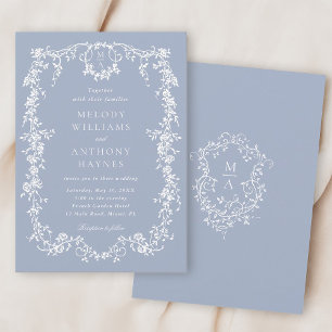 Dusty Blue Elegant French Floral Wedding Einladung