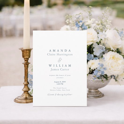 Dusty Blue Elegant French Wedding Invitation Einladung