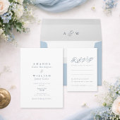 Dusty Blue Elegant French Wedding Invitation Einladung