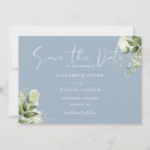 Dusty Blue Elegant Grüne Foto Hochzeit Save The Date (Vorderseite)