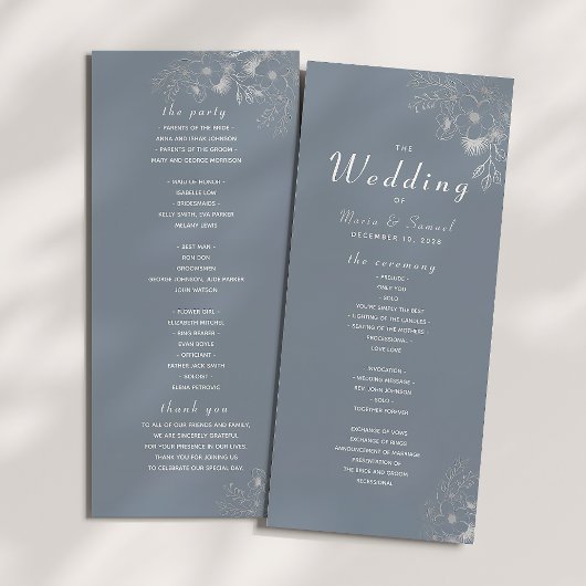 Dusty Blue Elegant Hochzeitsprogramm Programm