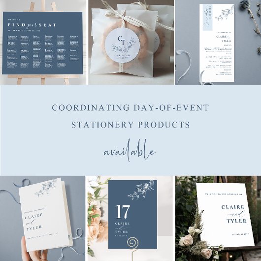 Dusty Blue Elegant, Minimal Botanische Hochzeit Tischnummer