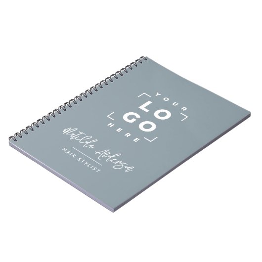 Dusty blue elegant modern Ihr Logo-Skript Notizblock (Linke Seite)