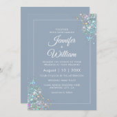 Dusty Blue Elegant Moderner Holografischer Glitzer Einladung (Vorne/Hinten)