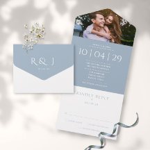 Dusty Blue Elegant Monogram Foto Wedding Date