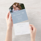 Dusty Blue Elegant Monogram Foto Wedding Date All In One Einladung (Abreißen)