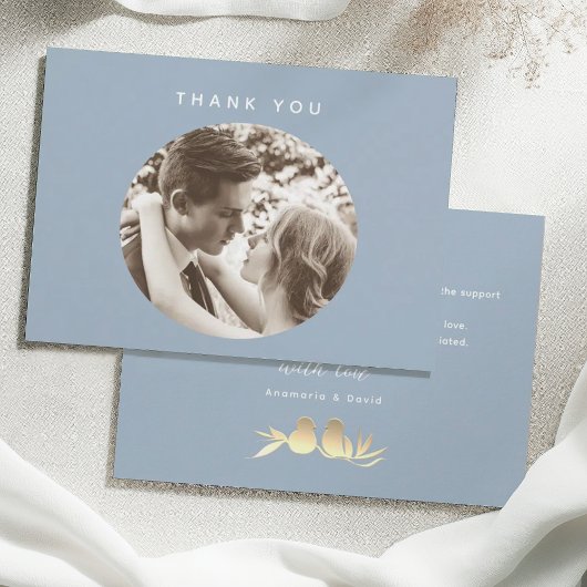 Dusty Blue Elegant Photo Wedding Dankeskarte