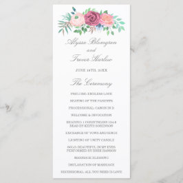 Dusty Blue Elegant Pink Floral Wedding Programm