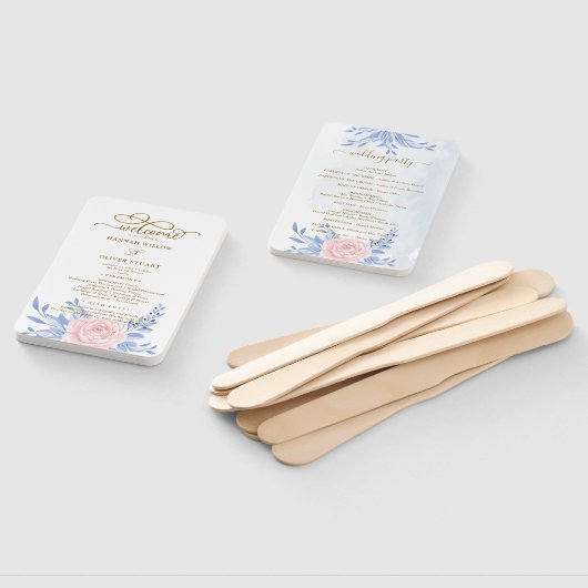 Dusty Blue Elegant Pink Floral Wedding Programs Fächer (Non-assembled)