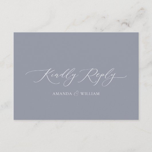 Dusty Blue Elegant QR Code RSVP Card Begleitkarte (Vorderseite)