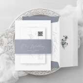Dusty Blue Elegant QR Code RSVP Card Begleitkarte