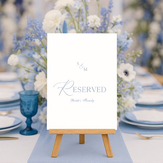 Dusty Blue Elegant “Reserved” Wedding Sign Einladung