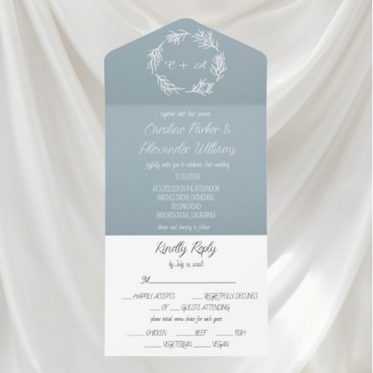 Dusty Blue Elegant Rustic Wreath Simple Unique  All In One Einladung