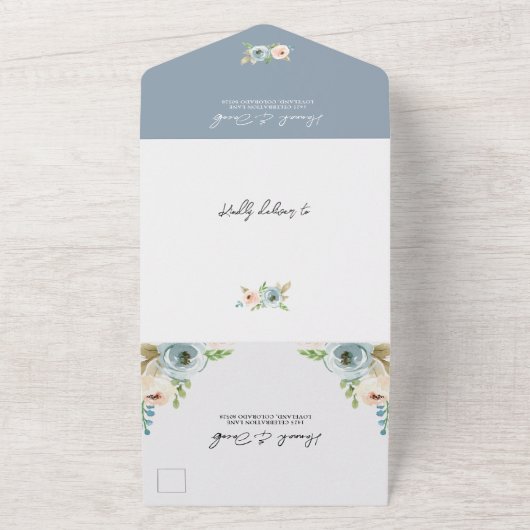 Dusty Blue Elegant Rustikale Hochzeit mit UAWG All In One Einladung (Außenbereich)