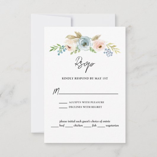 Dusty Blue Elegant Rustikale Hochzeit RSVP Karte (Vorderseite)