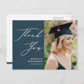 Dusty Blue Elegant Script Abschluss Vielen Dank Postkarte (Vorne/Hinten)