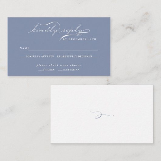 Dusty Blue Elegant Script Begleitkarte (Vorne/Hinten)