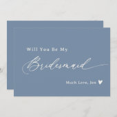 Dusty Blue Elegant Script Bridesmaid Vorschlag Car Einladung (Vorne/Hinten)