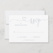 Dusty Blue Elegant Script Heart Simple RSVP Karte (Vorderseite)