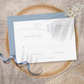 Dusty Blue Elegant Script Heart Simple RSVP Karte