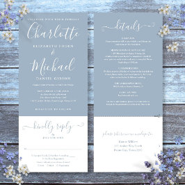 Dusty Blue Elegant Script in einer Hochzeit Einladung