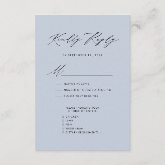 Dusty Blue Elegant Script Minimalistisch Wedding R Begleitkarte (Vorderseite)