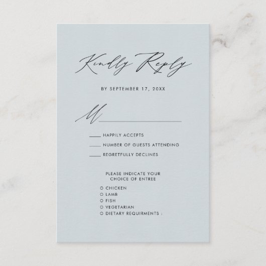 Dusty Blue Elegant Script Minimalistisch Wedding R Begleitkarte (Vorderseite)