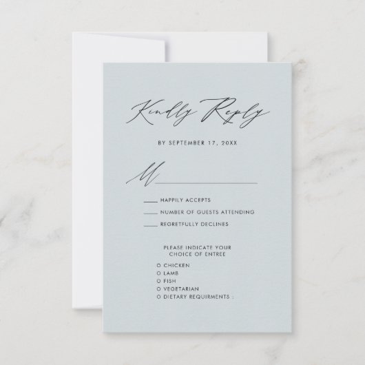 Dusty Blue Elegant Script Minimalistisch Wedding R RSVP Karte (Vorderseite)