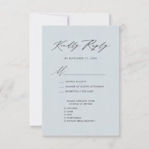 Dusty Blue Elegant Script Minimalistisch Wedding R RSVP Karte