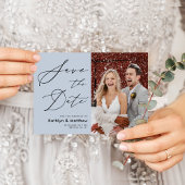 Dusty Blue Elegant Script Modernes Foto Hochzeit Save The Date