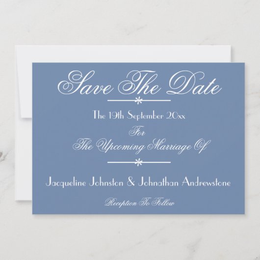 Dusty Blue Elegant Script Names Chic Save the Date Ankündigung (Vorderseite)