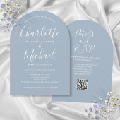Dusty Blue Elegant Script QR Code Arch Wedding Einladung