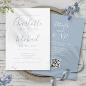 Dusty Blue Elegant Script QR Code Wedding Einladung